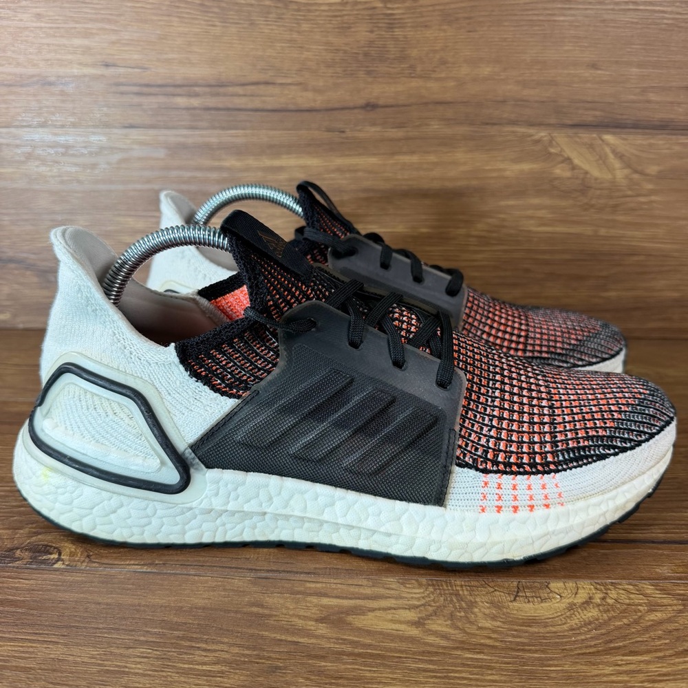 Adidas Ultra Boost 19 Mens 9.5 Athletic Running Shoes Black White Solar Orange
